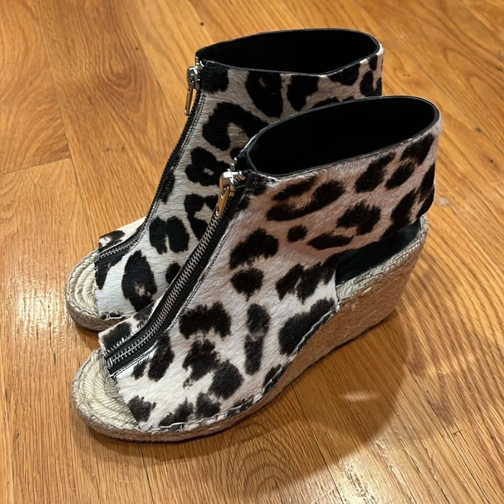 Celine Ponyhair Leopard Print Open Toe Espadrilles Size 6